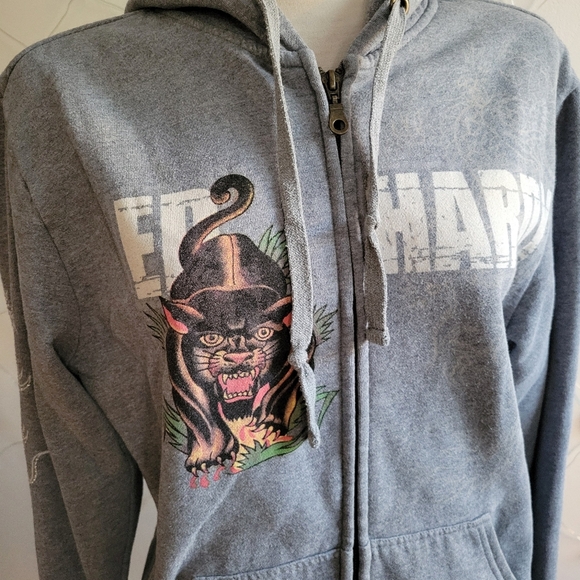 Vintage Ed Hardy Sweatshirt Hoodie • Gray • Size Large • Designer - Picture 2 of 10